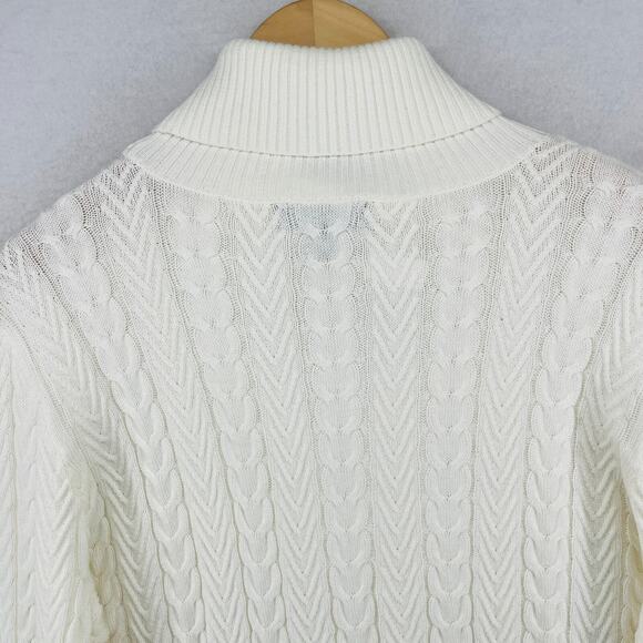 LANDS END Sweater Womens L 14-16 Turtleneck Cable Knit Pullover Cotton Off White - Picture 7 of 16